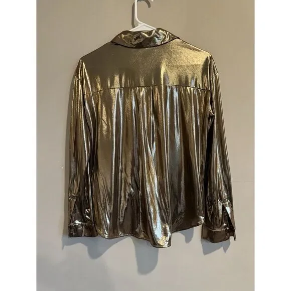 Anthropologie Gold Shimmer Womens Button Up Size Small Retro - Picture 3 of 3